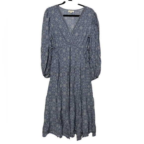 Max Studio Dresses & Skirts - Max‎ Studio Blue Floral Wrap Ruffle Prairie Modest Midi Dress Size Small Wedding